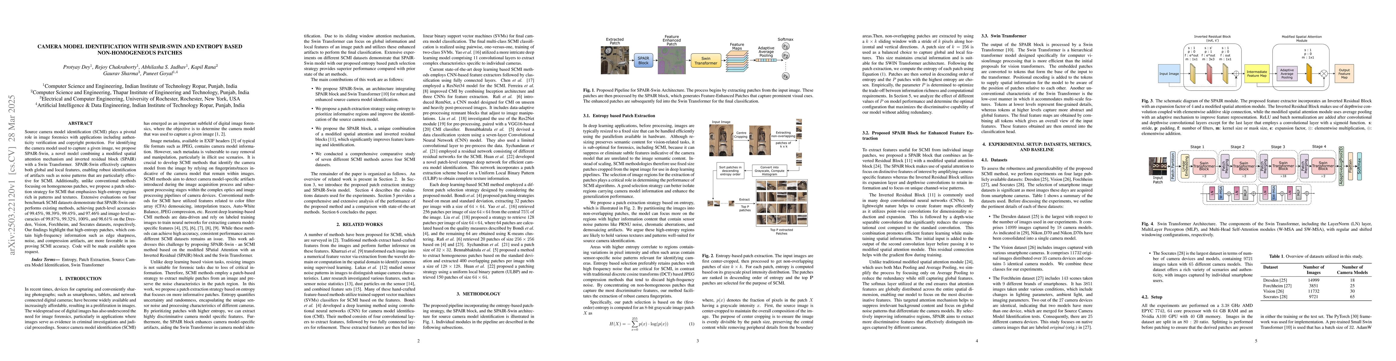Thumbnail for Camera Model Identification with SPAIR-Swin and Entropy based
  Non-Homogeneous Patches