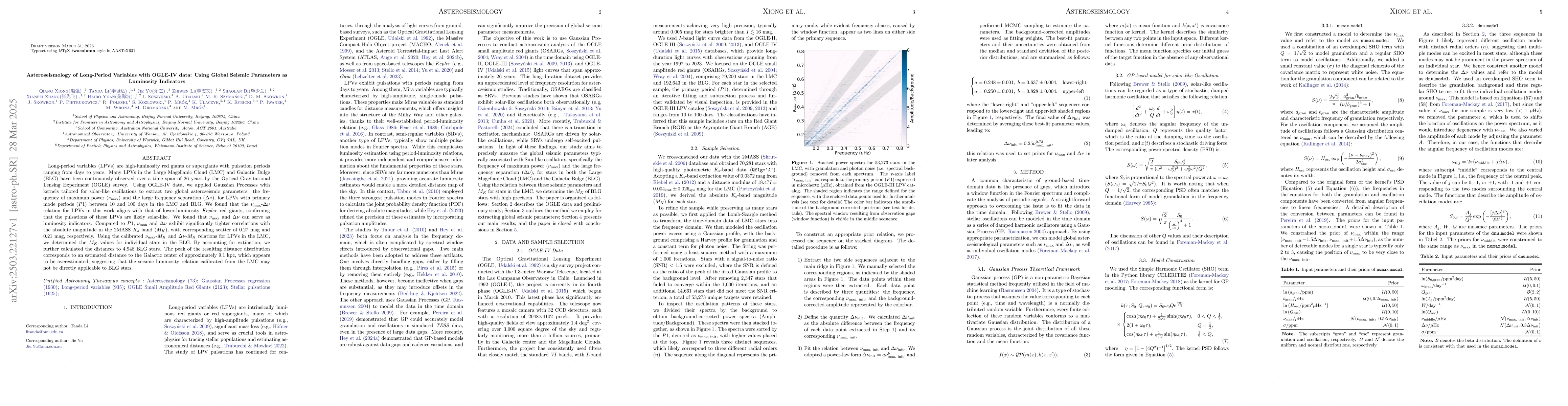 Thumbnail for Asteroseismology of Long-Period Variables with OGLE-IV data: Using
  Global Seismic Parameters as Luminosity Indicators