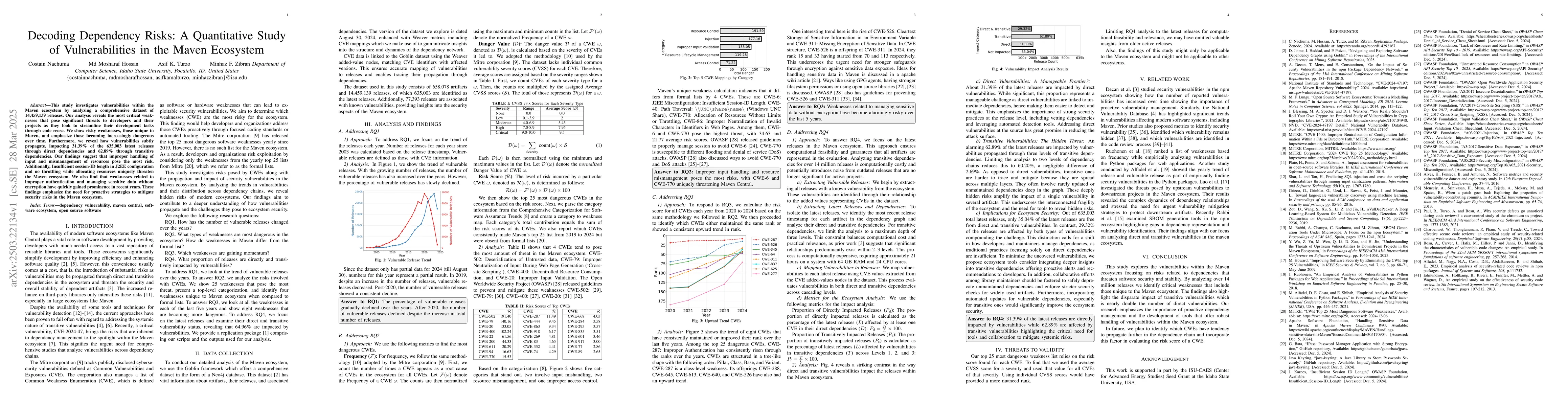 Thumbnail for Decoding Dependency Risks: A Quantitative Study of Vulnerabilities in
  the Maven Ecosystem