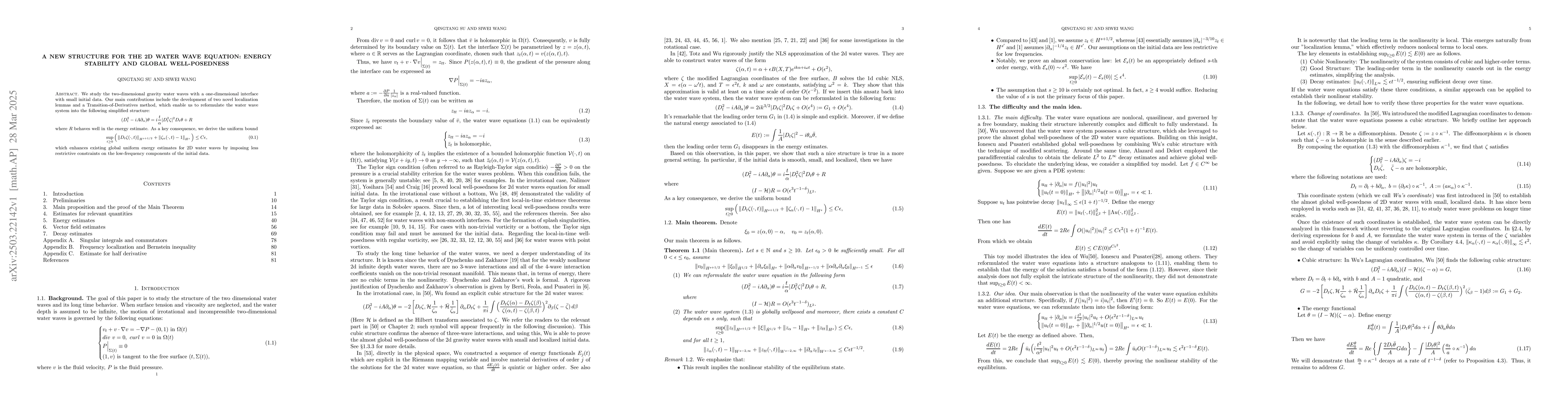 Thumbnail for A New Structure for the 2D water wave equation: Energy stability and
  Global well-posedness