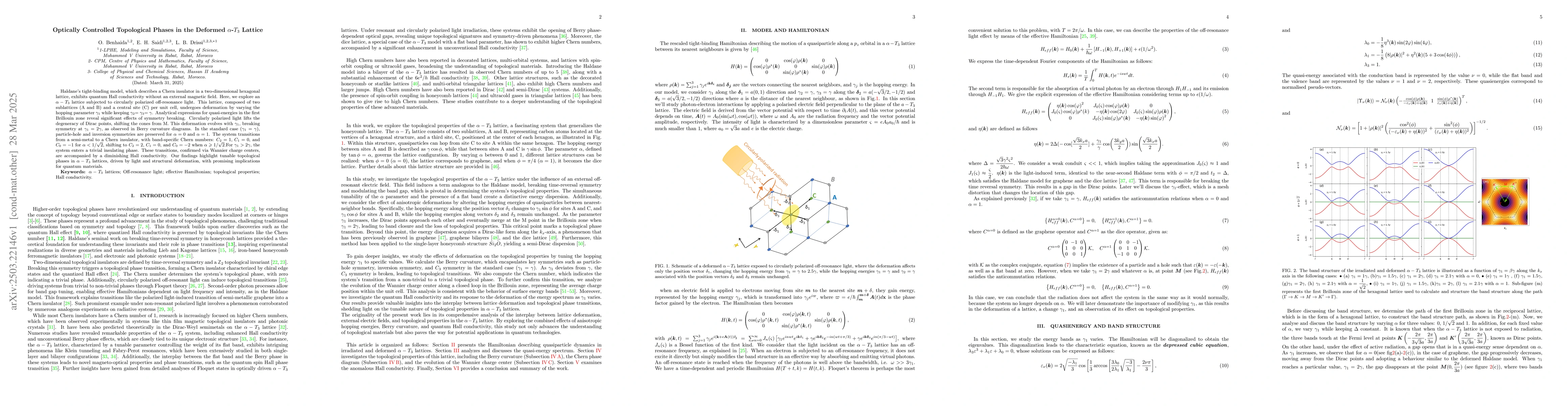 Thumbnail for Optically Controlled Topological Phases in the Deformed $α$-$%
  T_{3}$ Lattice