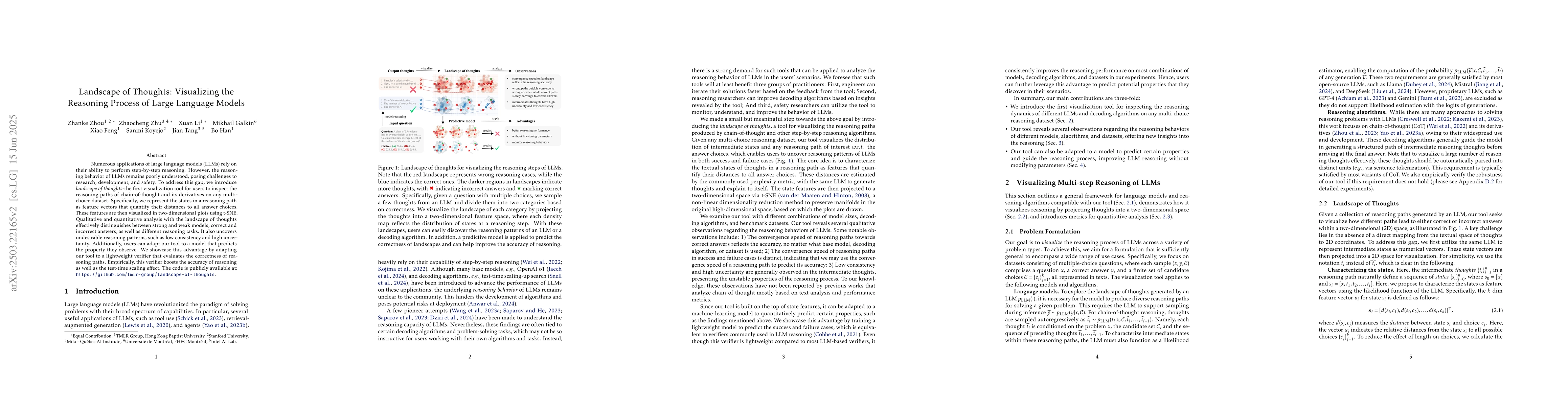 Thumbnail for Landscape of Thoughts: Visualizing the Reasoning Process of Large
  Language Models