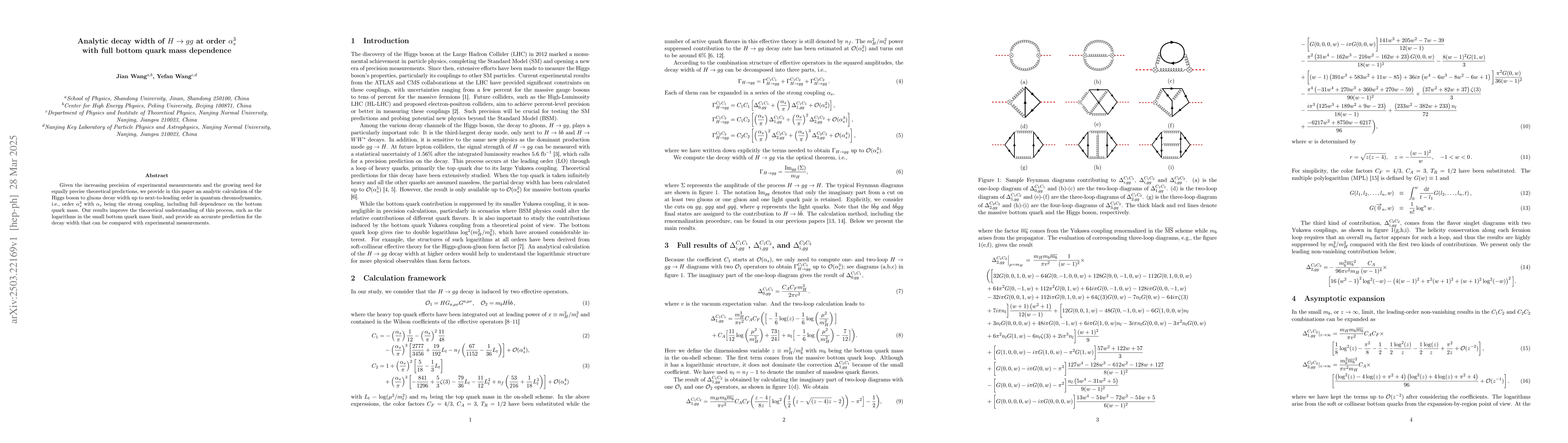 Thumbnail for Analytic decay width of $H\rightarrow gg$ at order $α_s^3$ with
  full bottom quark mass dependence