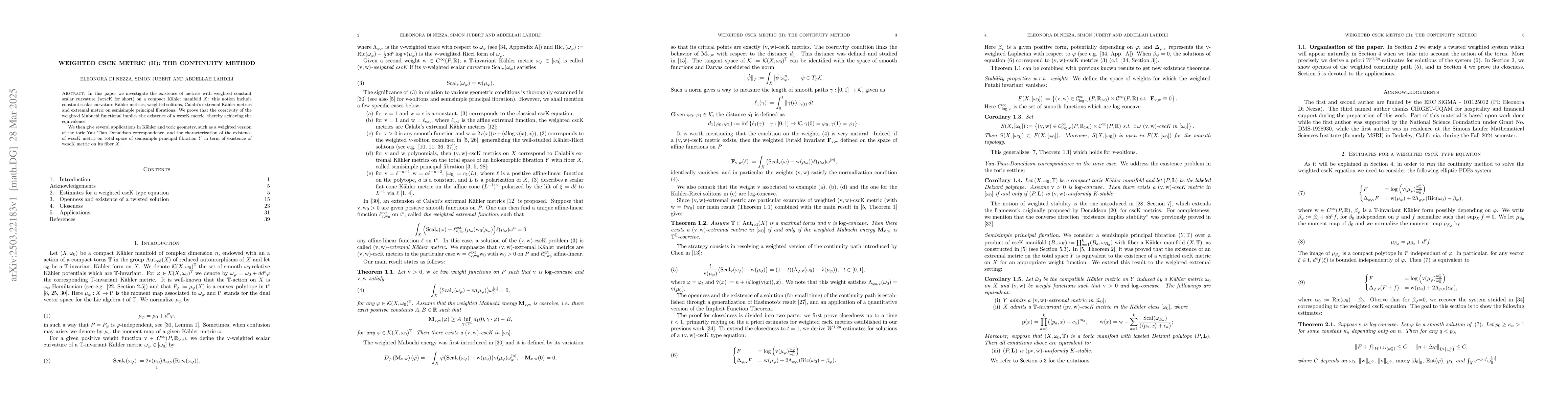 Thumbnail for Weighted cscK metric (II): the continuity method