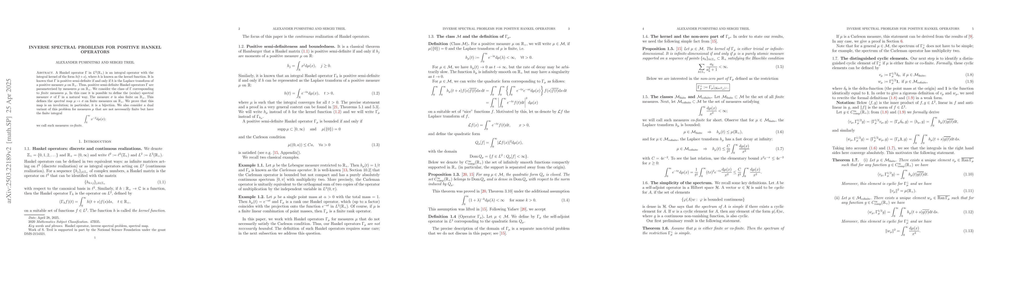 Thumbnail for Inverse spectral problems for positive Hankel operators