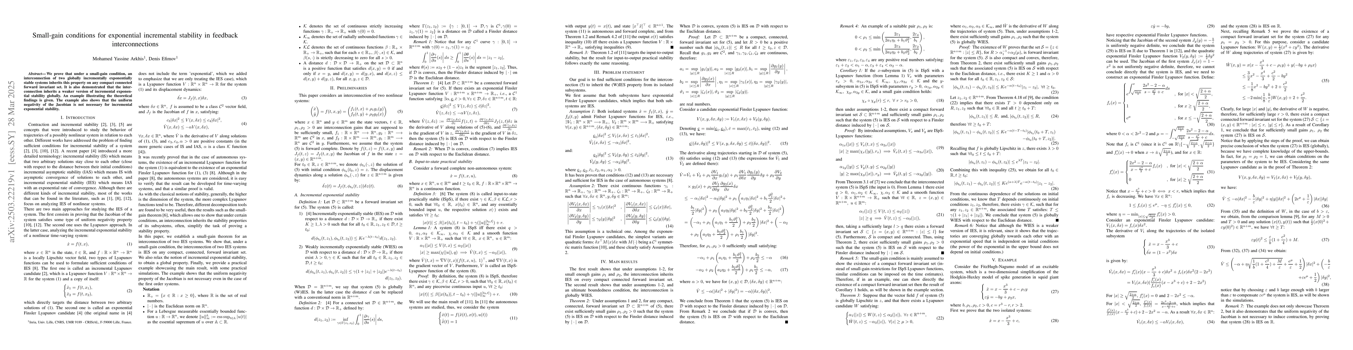 Thumbnail for Small-gain conditions for exponential incremental stability in feedback
  interconnections