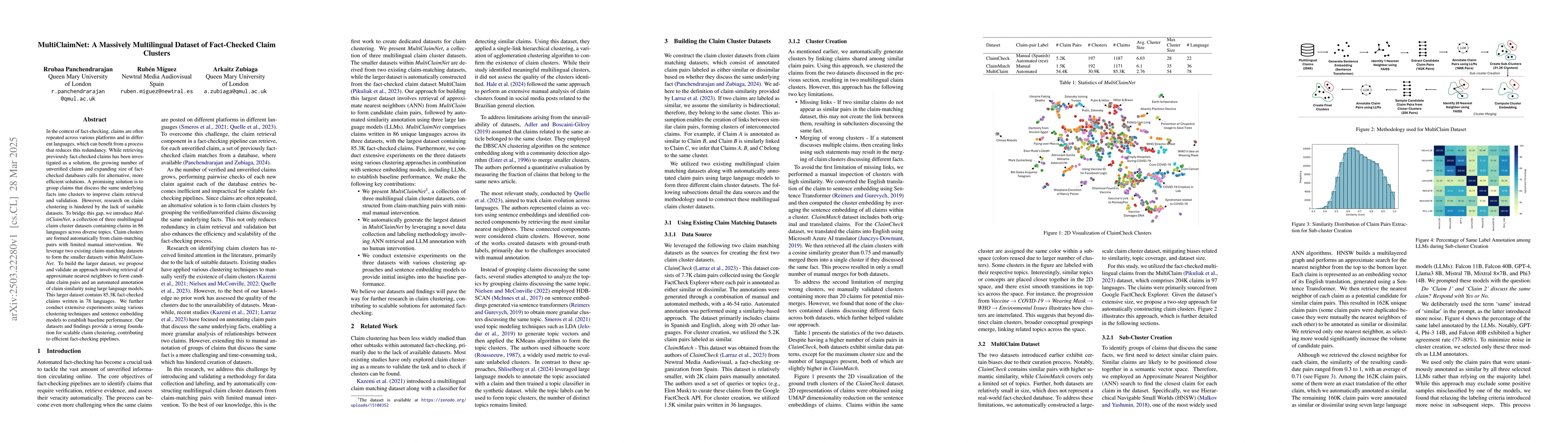 Thumbnail for MultiClaimNet: A Massively Multilingual Dataset of Fact-Checked Claim
  Clusters
