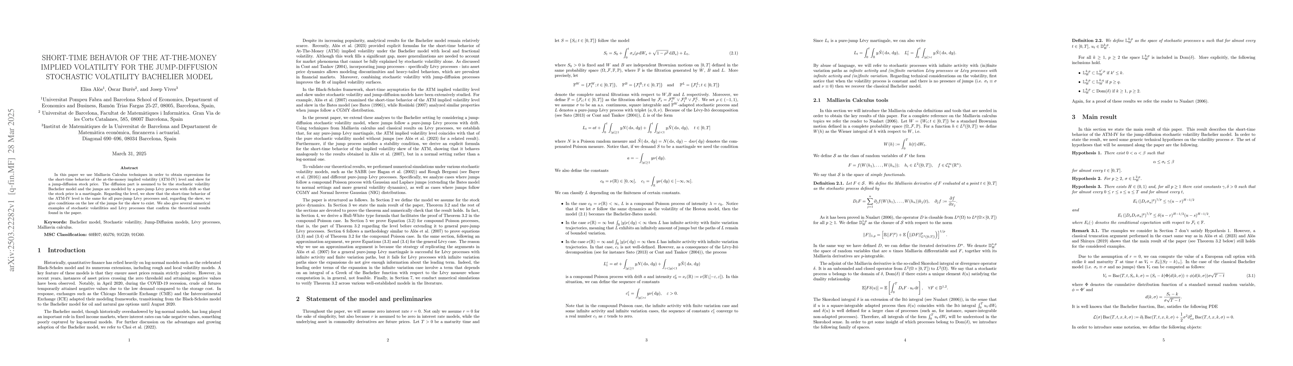 Thumbnail for Short-time behavior of the At-The-Money implied volatility for the
  jump-diffusion stochastic volatility Bachelier model