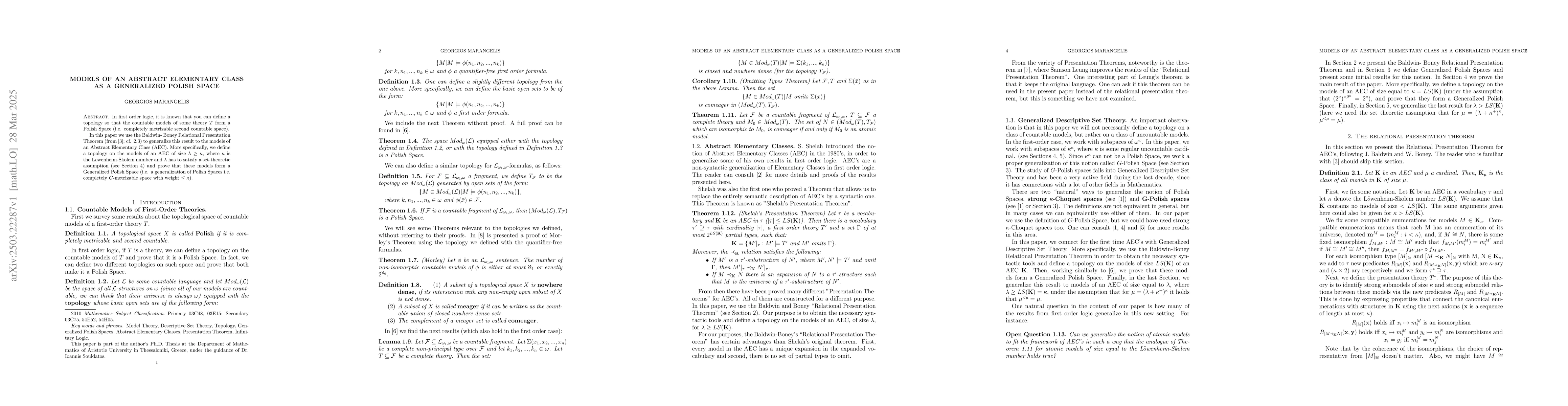 Thumbnail for Models of an Abstract Elementary Class as a Generalized Polish Space