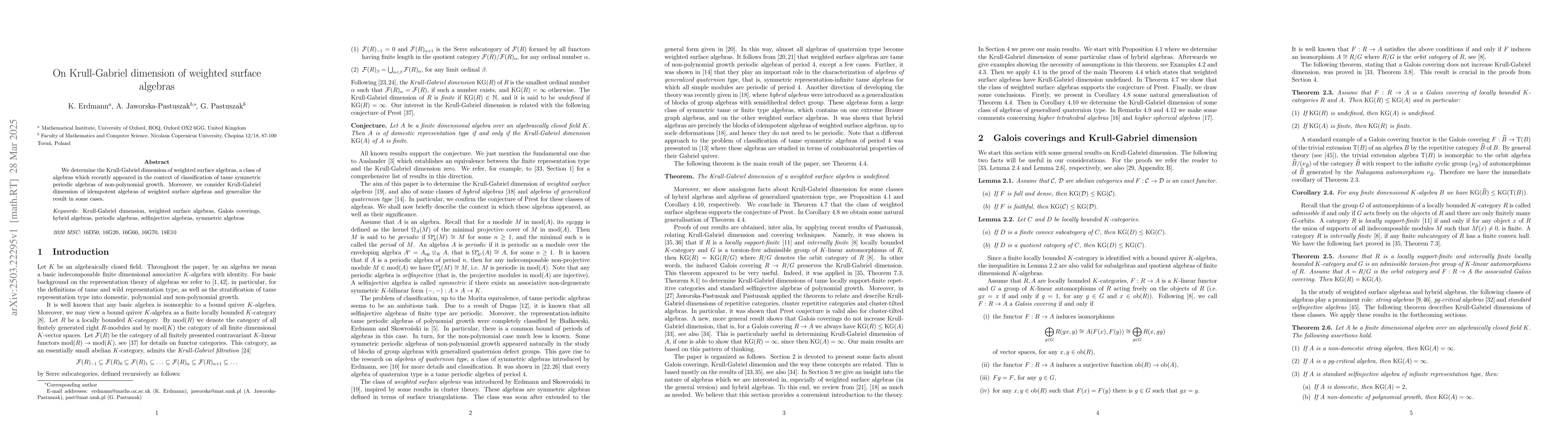 Thumbnail for On Krull-Gabriel dimension of weighted surface algebras