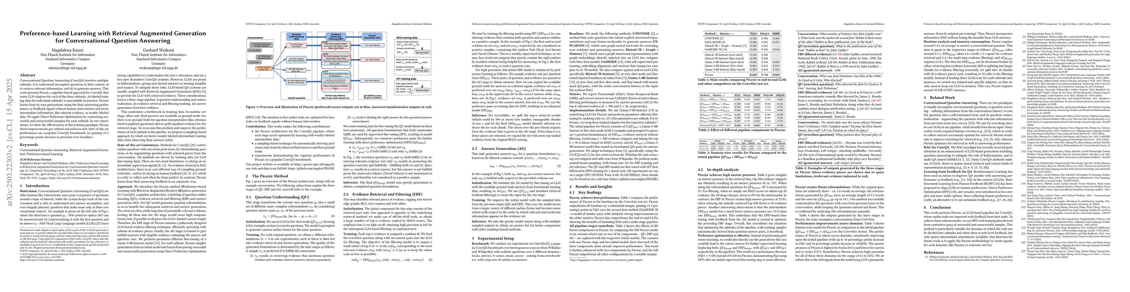 Thumbnail for Preference-based Learning with Retrieval Augmented Generation for
  Conversational Question Answering