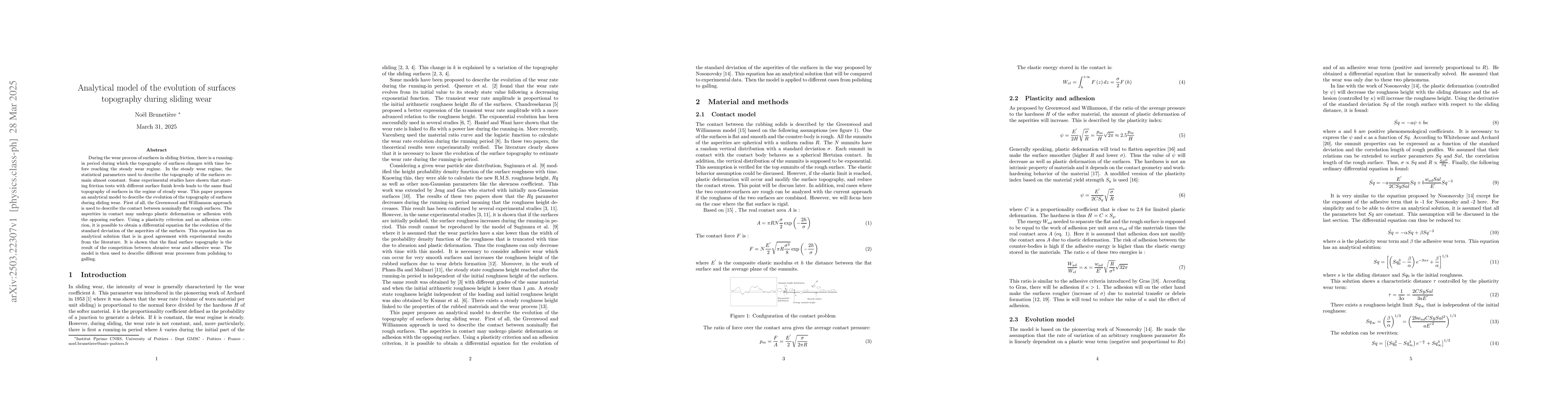 Thumbnail for Analytical Model of the Evolution of Surface Topography During Sliding
  Wear