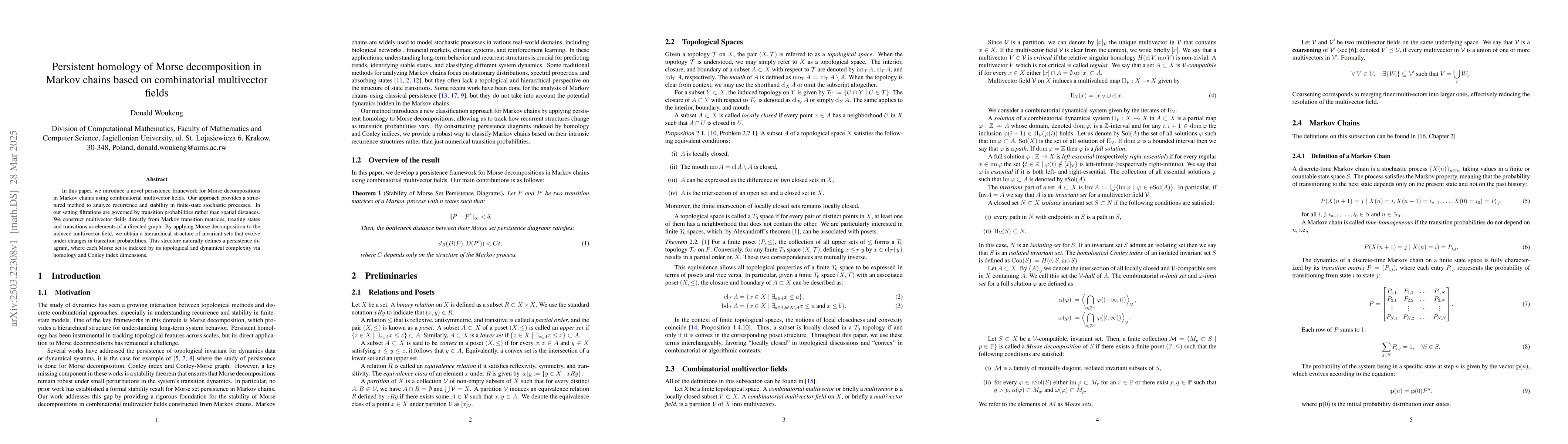 Thumbnail for Persistent homology of Morse decomposition in Markov chains based on
  combinatorial multivector fields