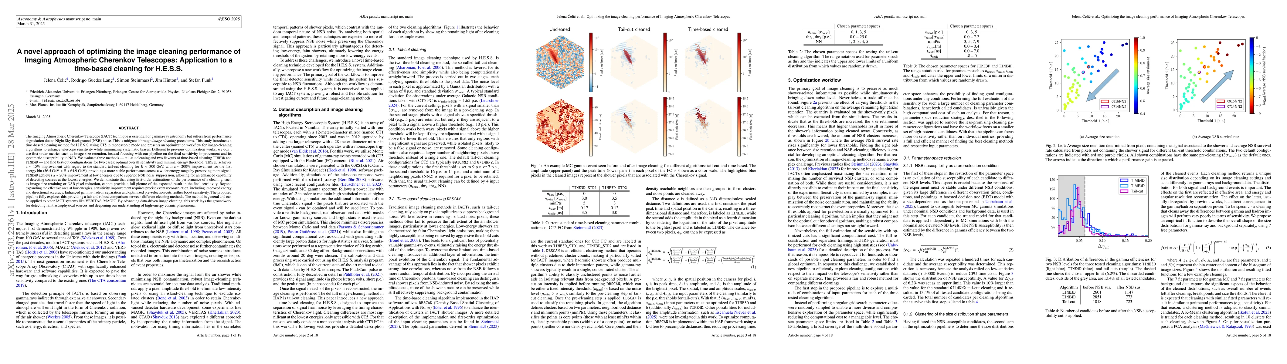 Thumbnail for A novel approach of optimizing the image cleaning performance of Imaging
  Atmospheric Cherenkov Telescopes: Application to a time-based cleaning for
  H.E.S.S