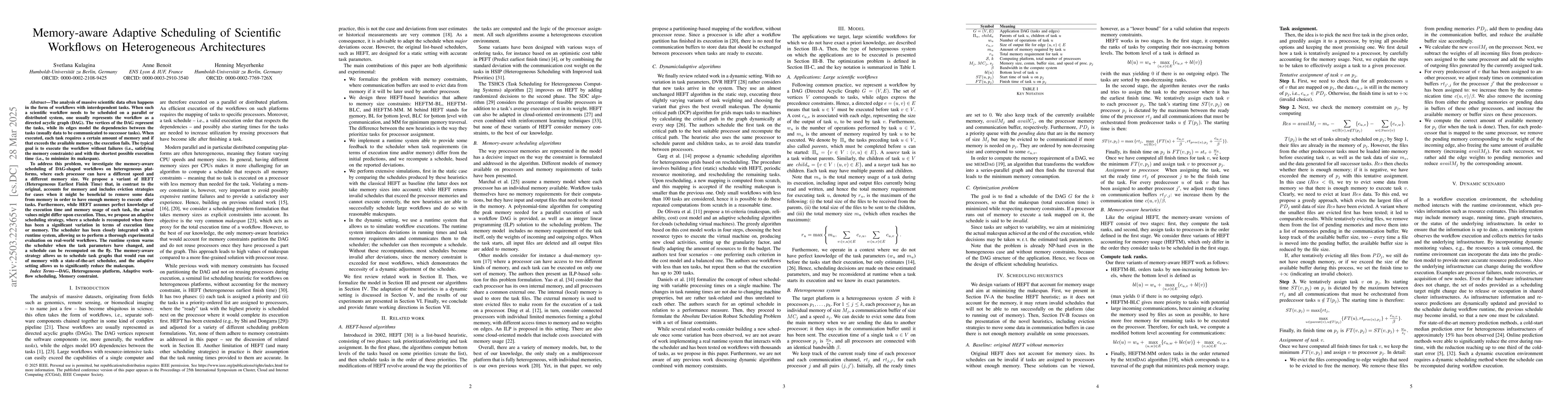 Thumbnail for Memory-aware Adaptive Scheduling of Scientific Workflows on
  Heterogeneous Architectures