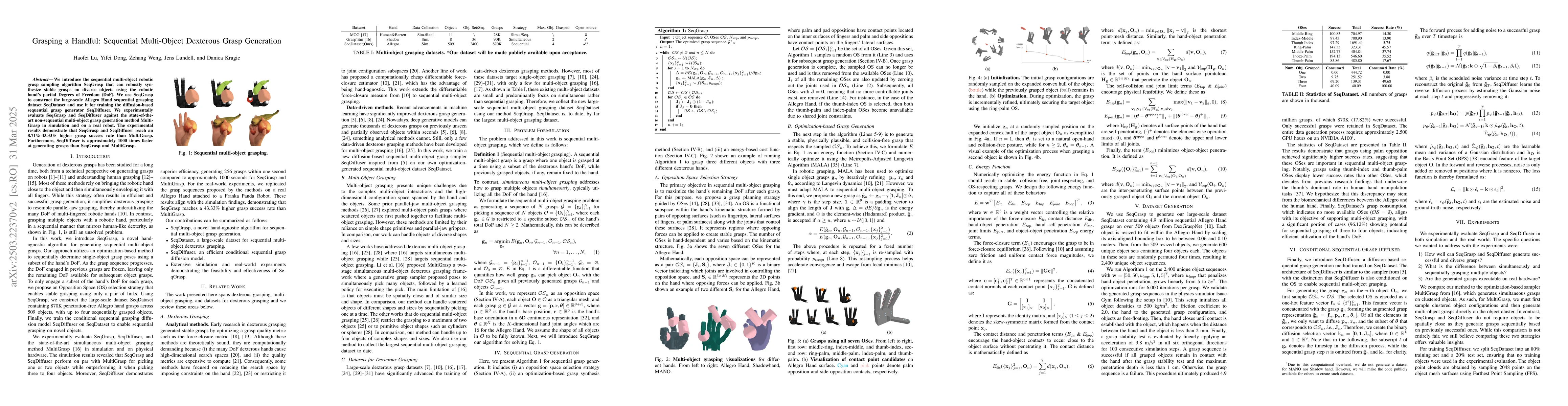 Thumbnail for Grasping a Handful: Sequential Multi-Object Dexterous Grasp Generation