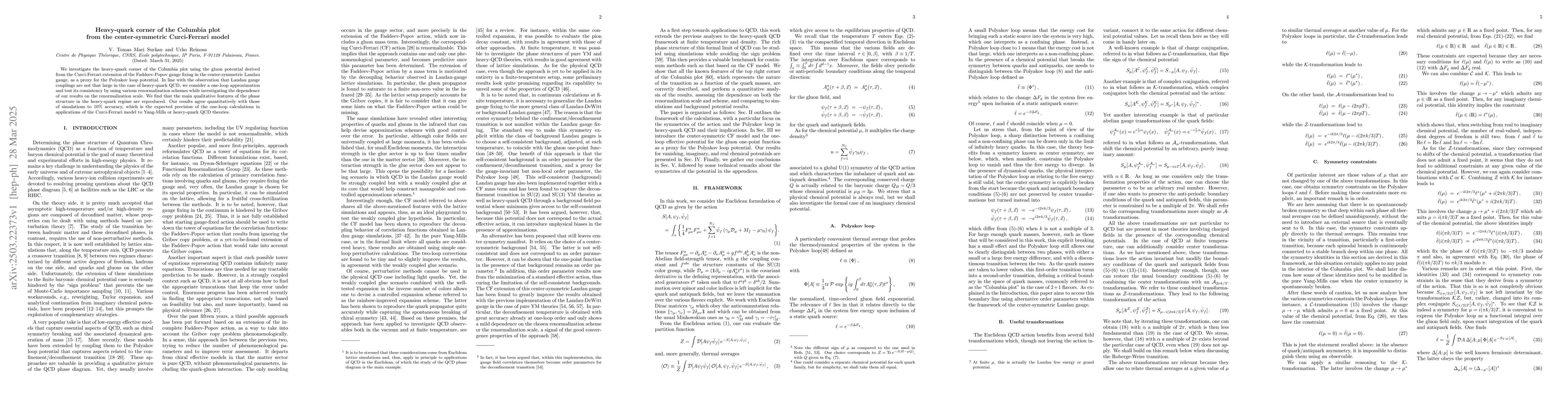 Thumbnail for Heavy-quark corner of the Columbia plot from the center-symmetric
  Curci-Ferrari model