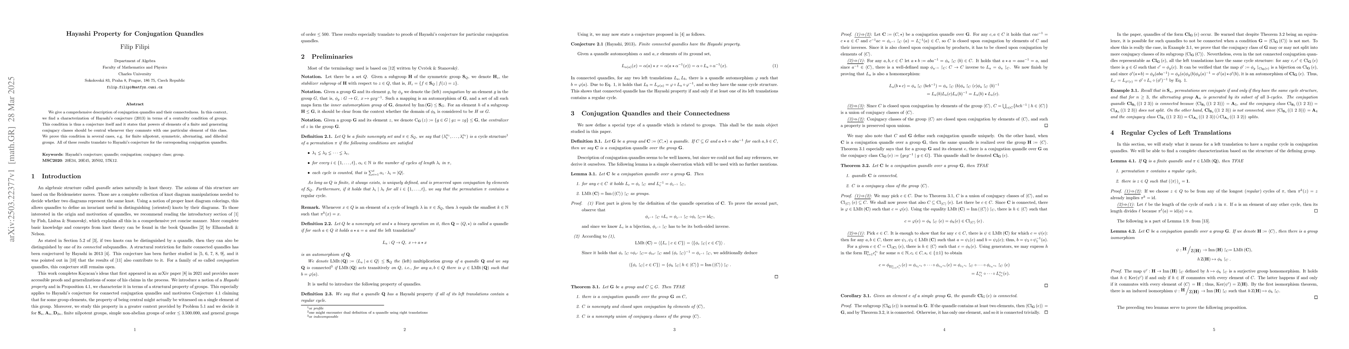 Thumbnail for Hayashi Property for Conjugation Quandles