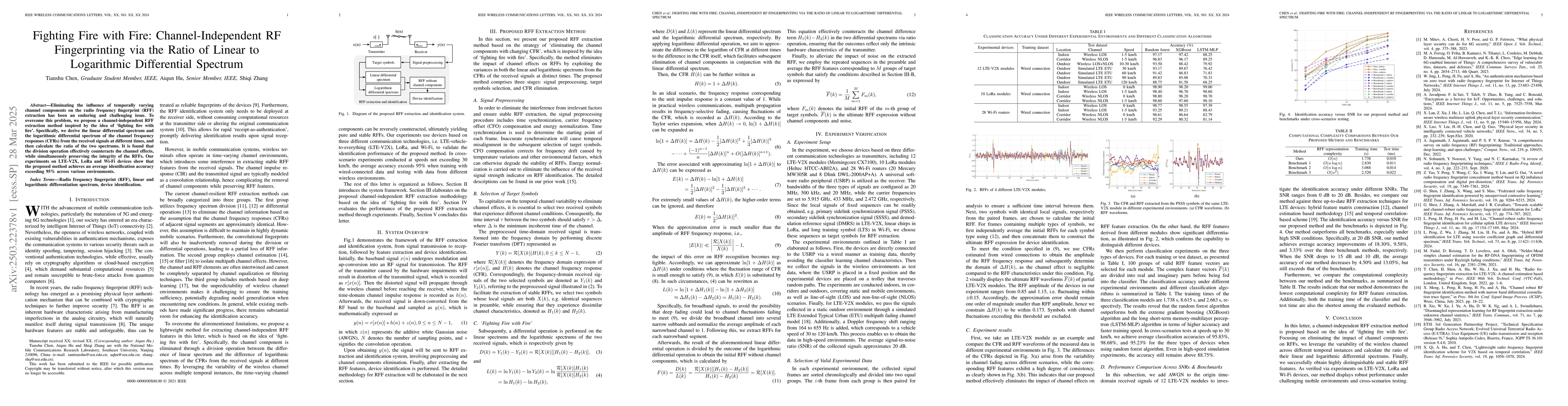 Thumbnail for Fighting Fire with Fire: Channel-Independent RF Fingerprinting via the
  Ratio of Linear to Logarithmic Differential Spectrum