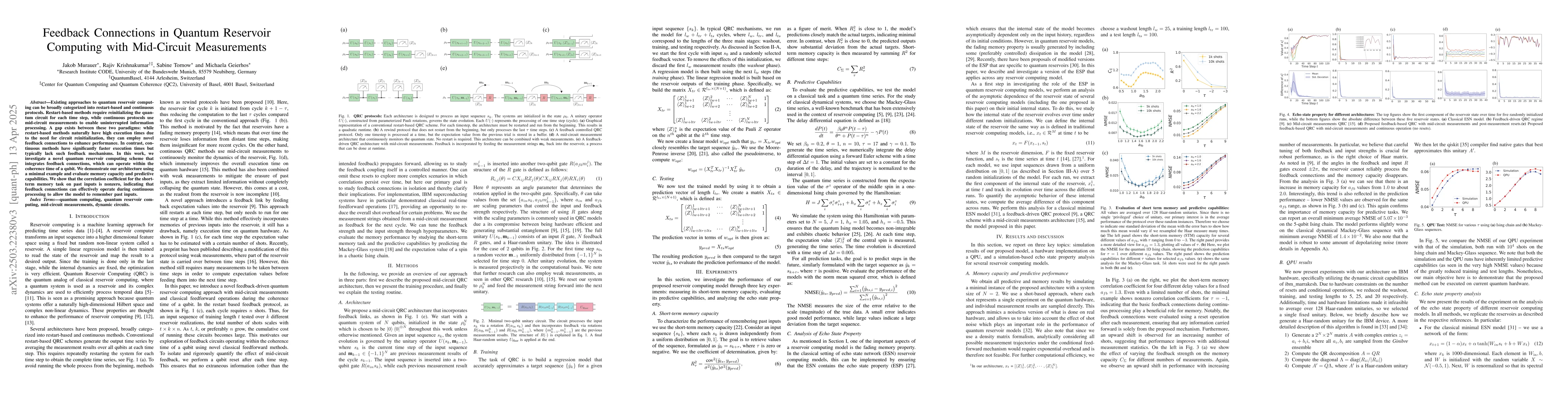 Thumbnail for Feedback Connections in Quantum Reservoir Computing with Mid-Circuit
  Measurements