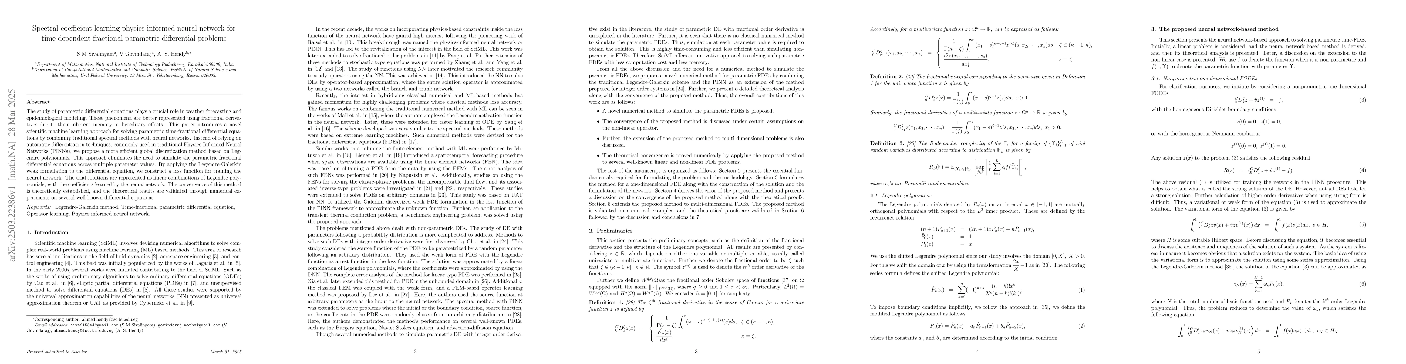 Thumbnail for Spectral coefficient learning physics informed neural network for
  time-dependent fractional parametric differential problems