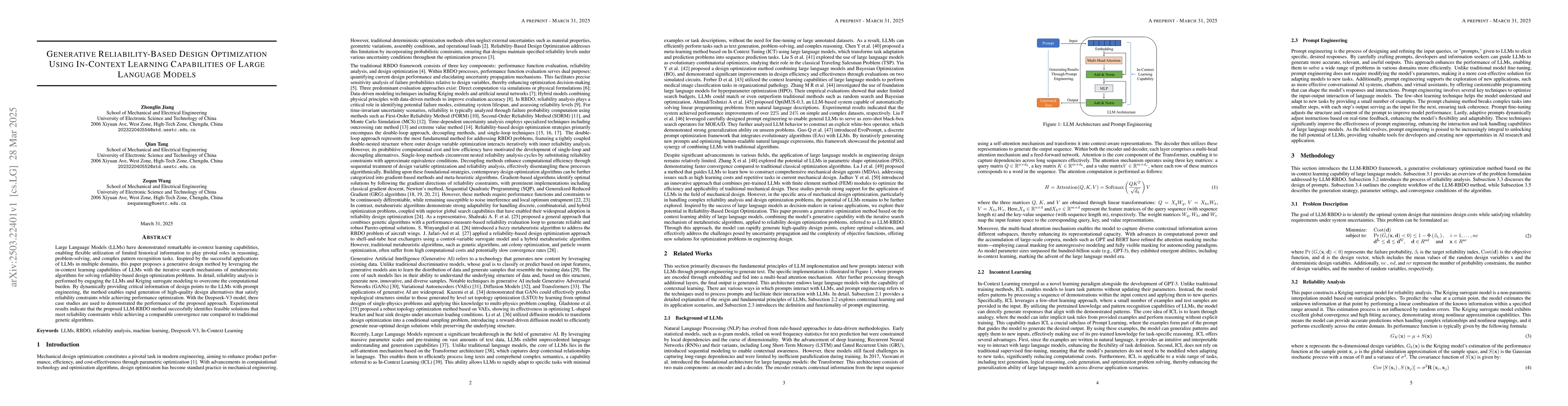 Thumbnail for Generative Reliability-Based Design Optimization Using In-Context
  Learning Capabilities of Large Language Models