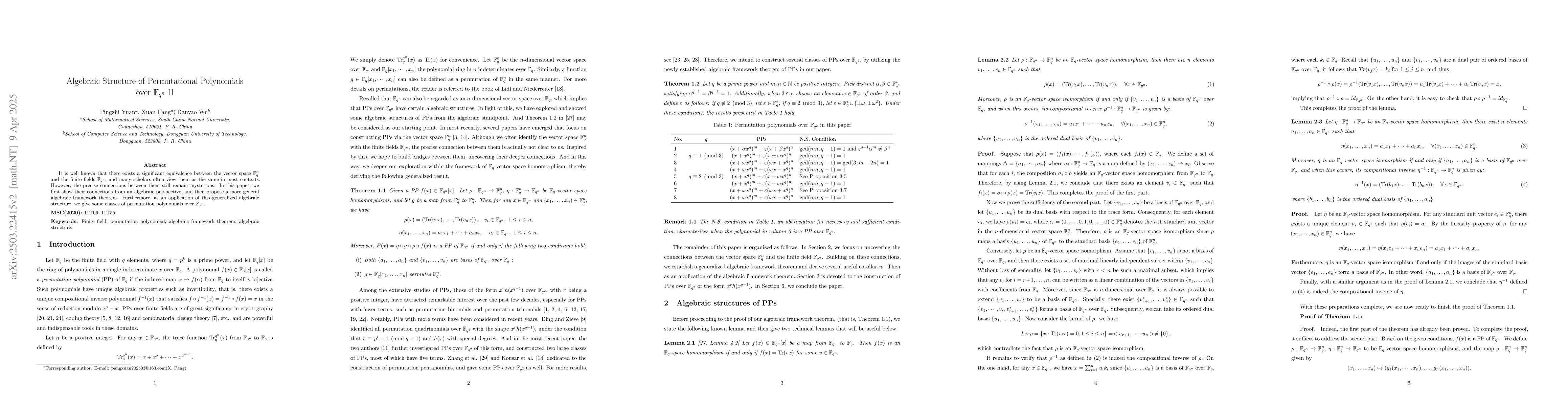 Thumbnail for Algebraic Structure of Permutational Polynomials over $\mathbb{F}_{q^n}$
  \uppercase\expandafter{\romannumeral2}