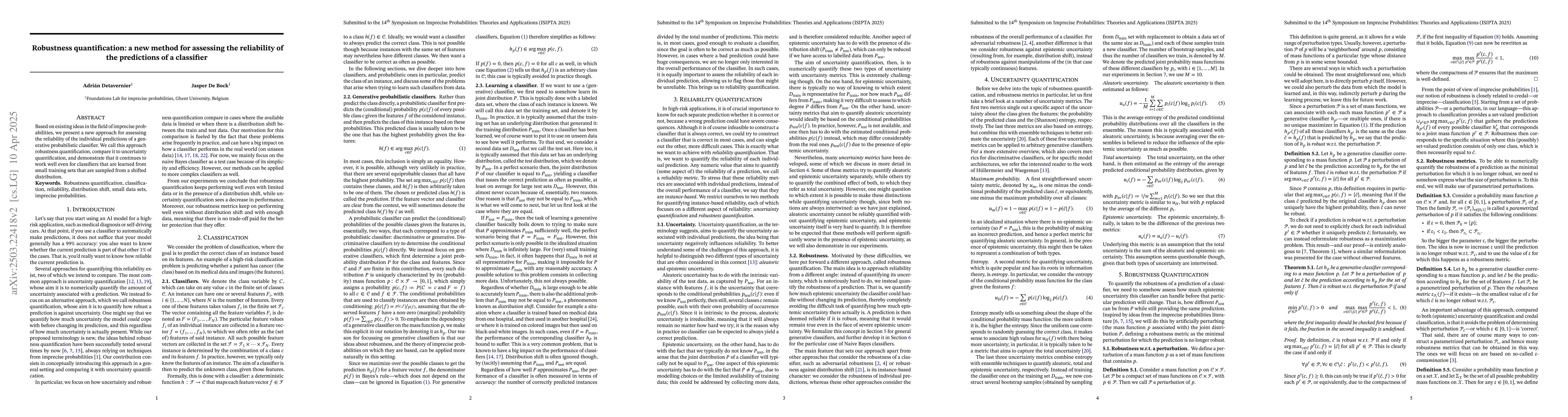 Thumbnail for Robustness quantification: a new method for assessing the reliability of
  the predictions of a classifier