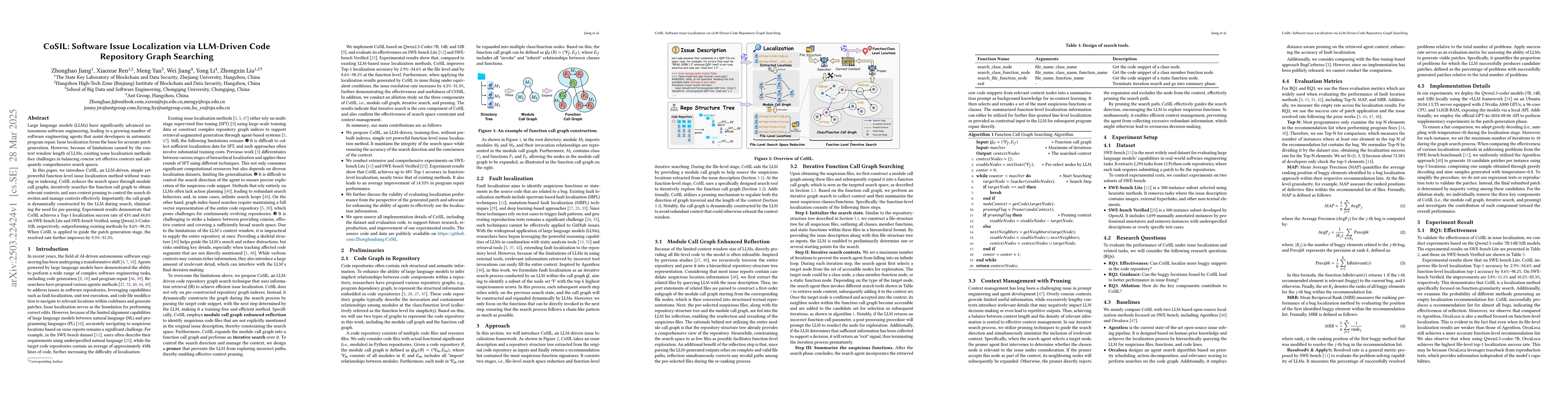 Thumbnail for CoSIL: Software Issue Localization via LLM-Driven Code Repository Graph
  Searching