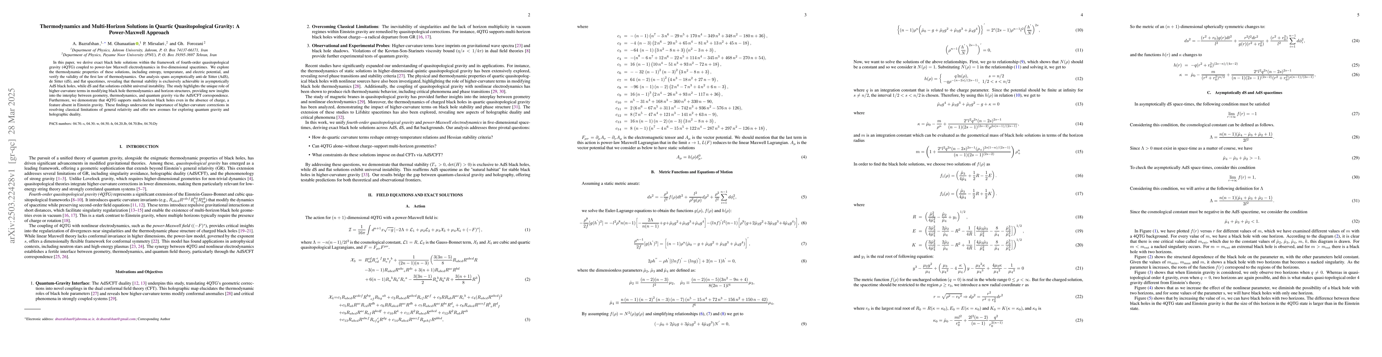 Thumbnail for Thermodynamics and Multi-Horizon Solutions in Quartic Quasitopological
  Gravity: A Power-Maxwell Approach