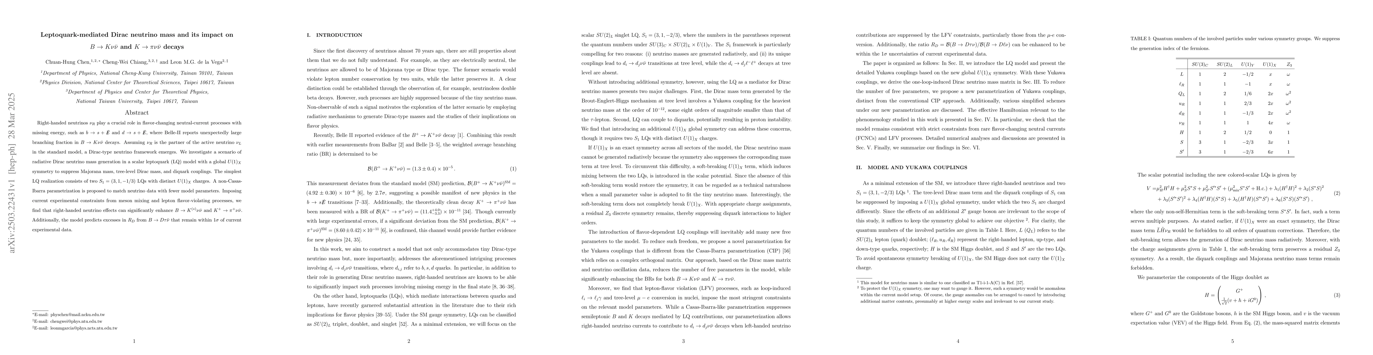 Thumbnail for Leptoquark-mediated Dirac neutrino mass and its impact on $B \to K ν
  \barν$ and $K \to πν\barν$ decays