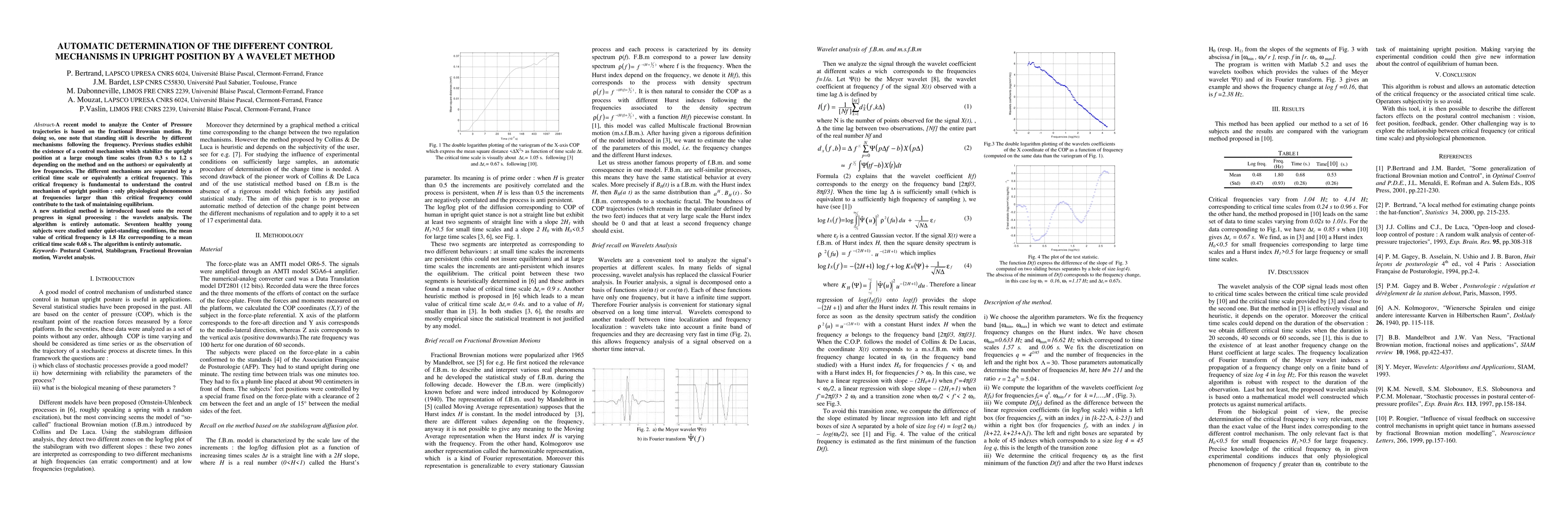 Thumbnail for Automatic determination of the different control mechanisms in upright
  position by a wavelet method