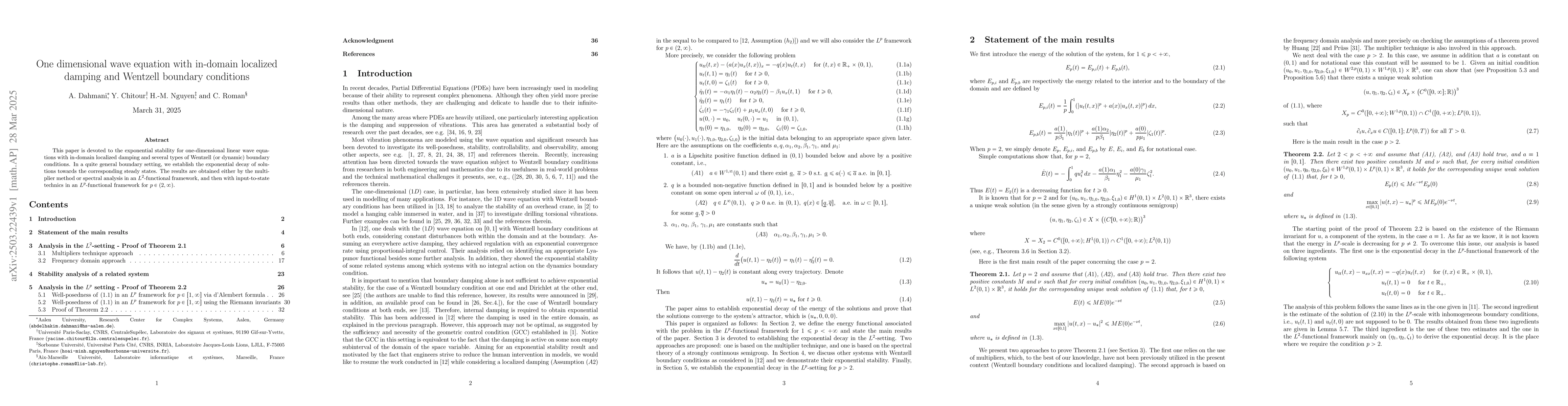 Thumbnail for One dimensional wave equation with in-domain localized damping and
  Wentzell boundary conditions