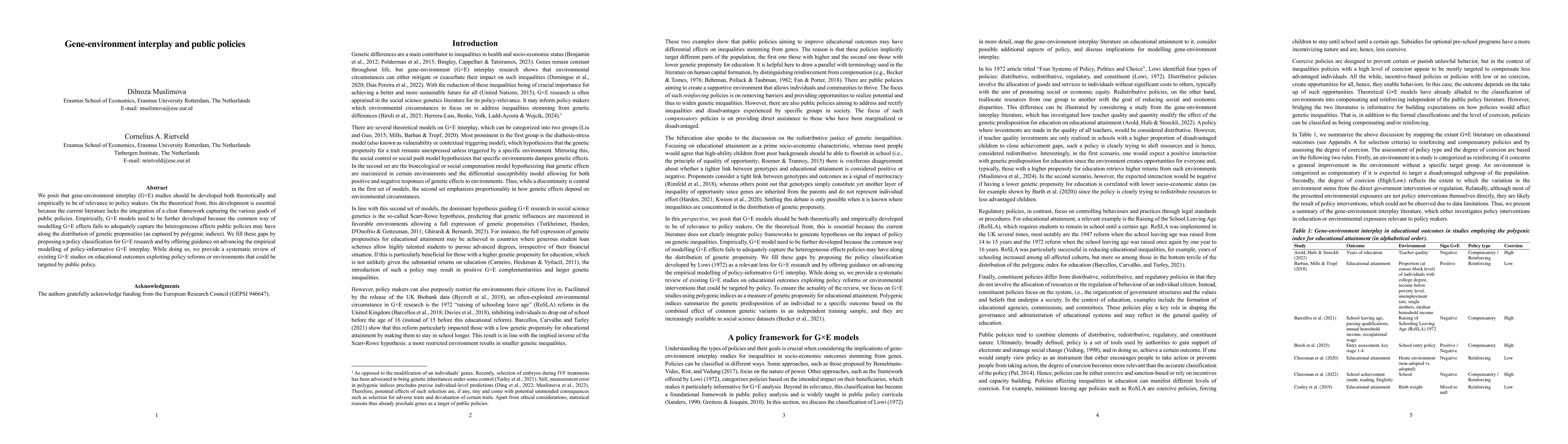 Thumbnail for Gene-environment interplay and public policies