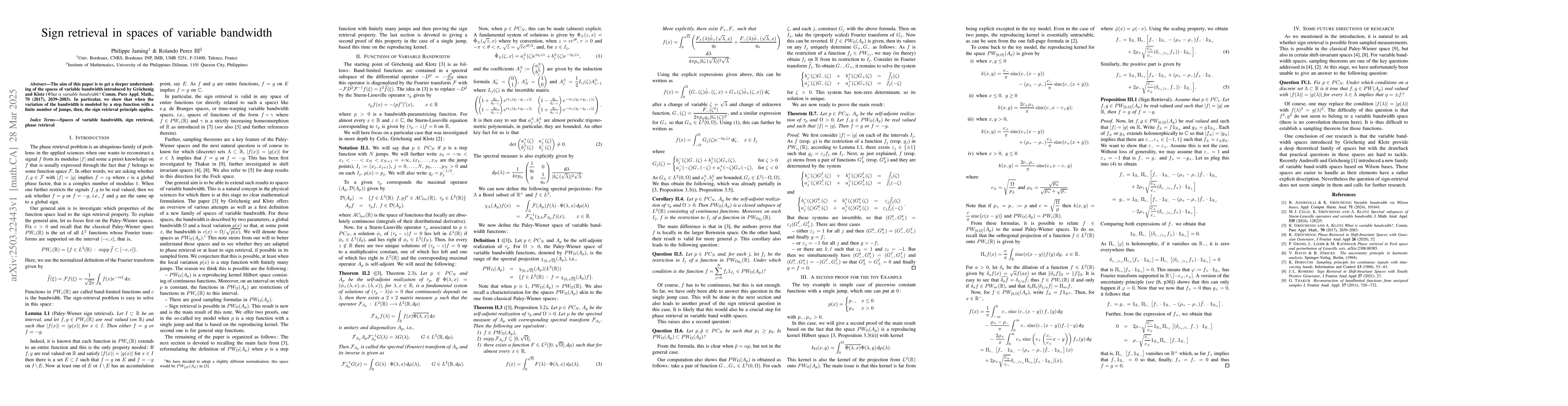 Thumbnail for Sign retrieval in spaces of variable bandwidth
