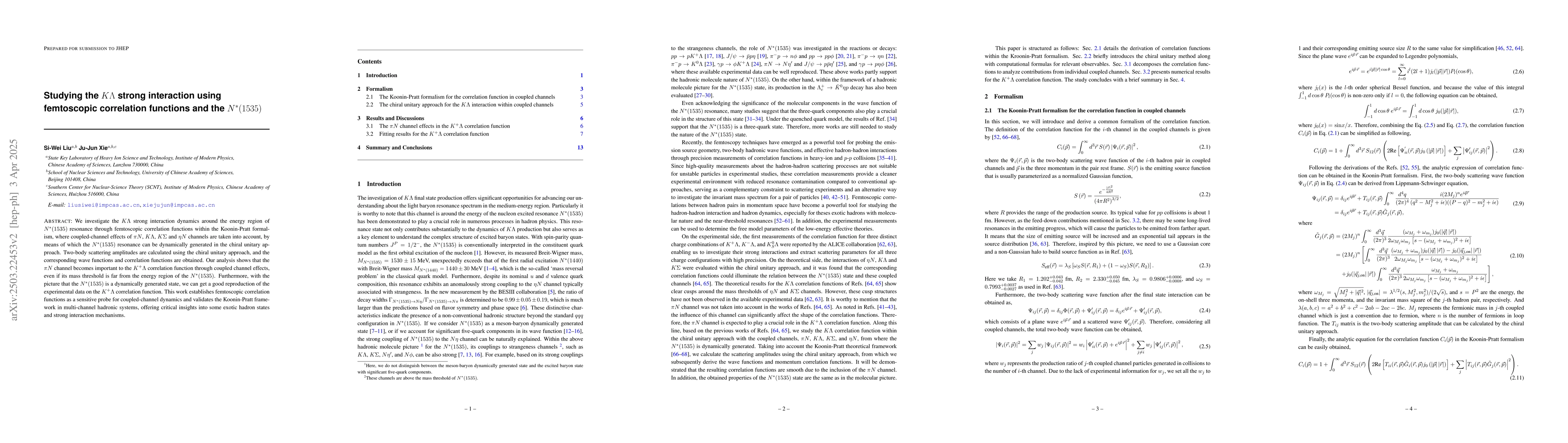 Thumbnail for Studying the $KΛ$ strong interaction with femtoscopic correlation
  functions and the $N^*(1535)$