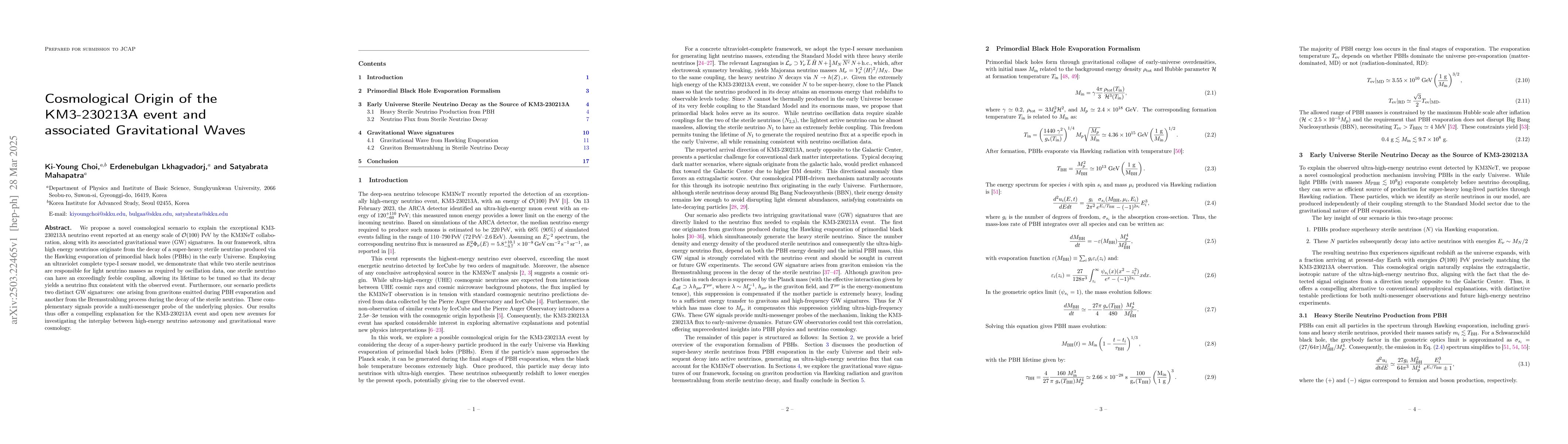 Thumbnail for Cosmological Origin of the KM3-230213A event and associated
  Gravitational Waves
