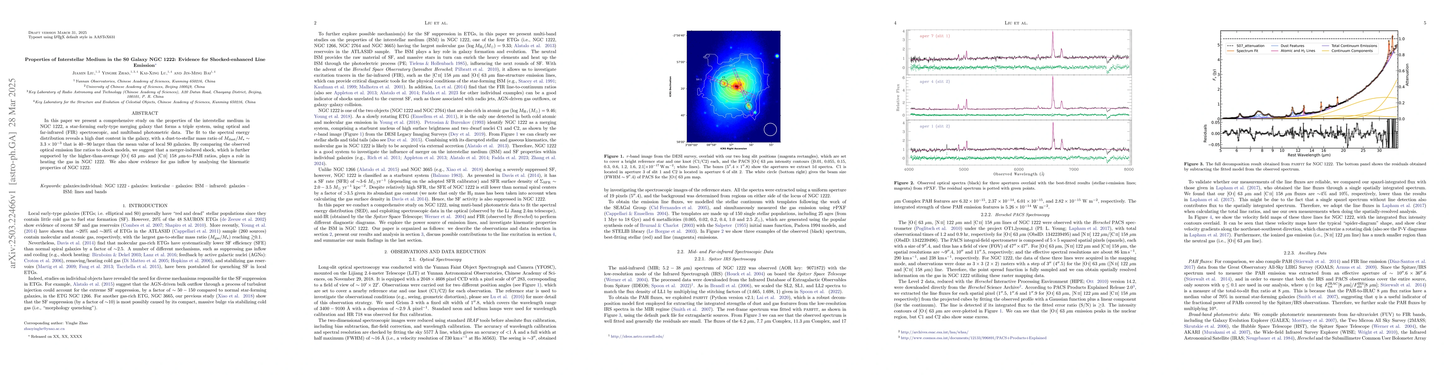 Thumbnail for Properties of Interstellar Medium in the S0 Galaxy NGC 1222: Evidence
  for Shocked-enhanced Line Emission