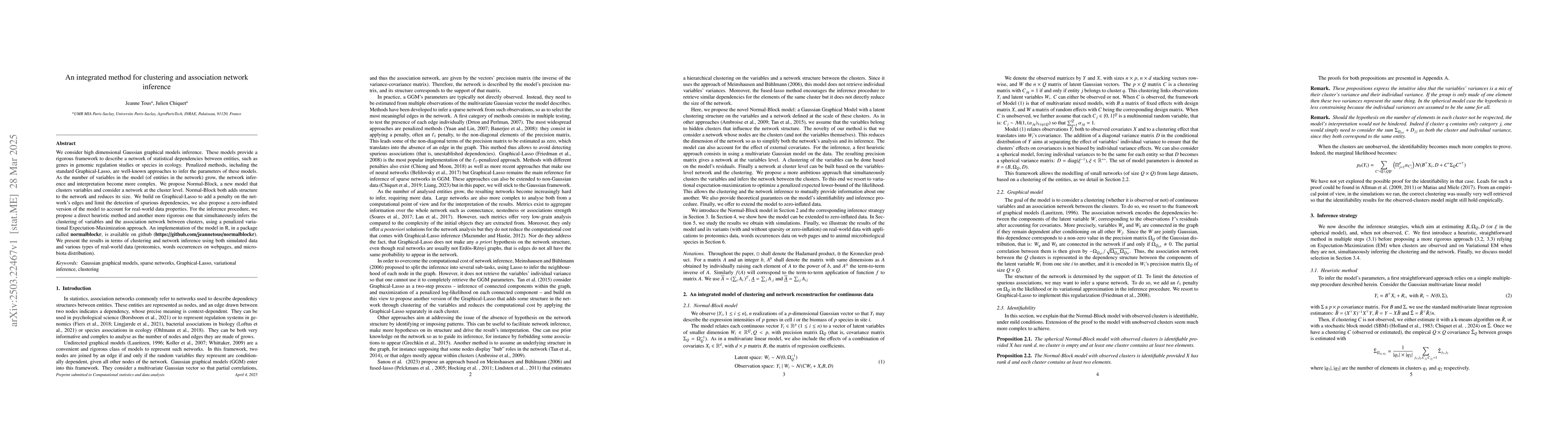 Thumbnail for An integrated method for clustering and association network inference