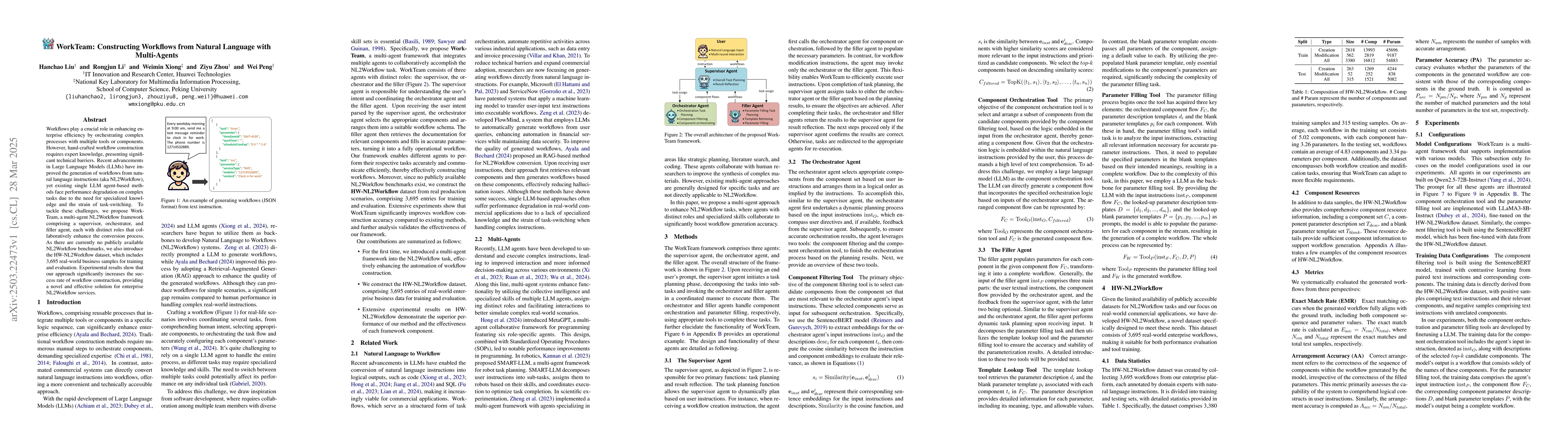 Thumbnail for WorkTeam: Constructing Workflows from Natural Language with Multi-Agents