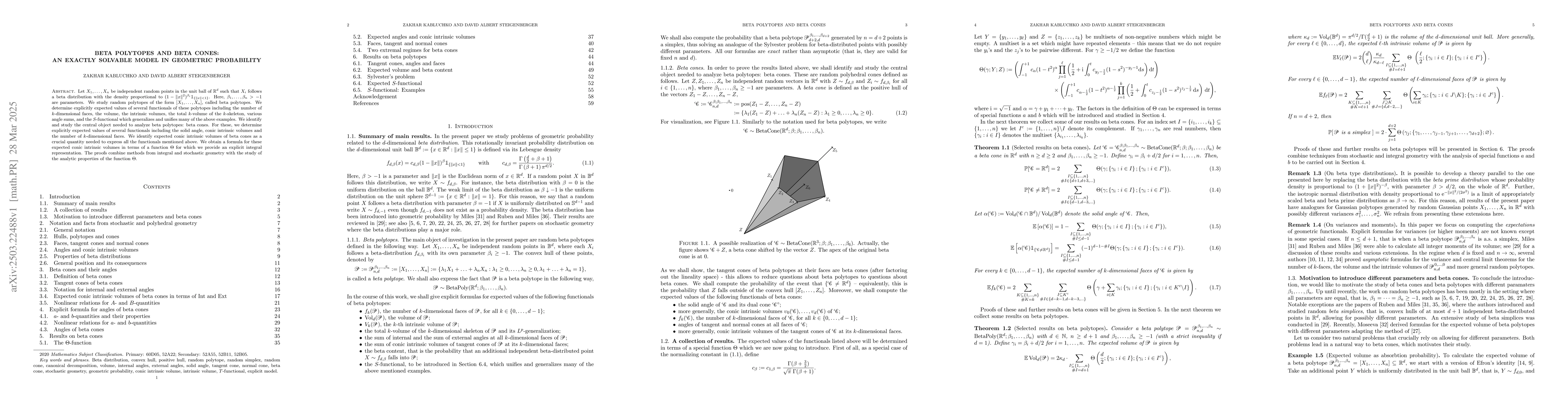 Thumbnail for Beta Polytopes and Beta Cones: An Exactly Solvable Model in Geometric
  Probability