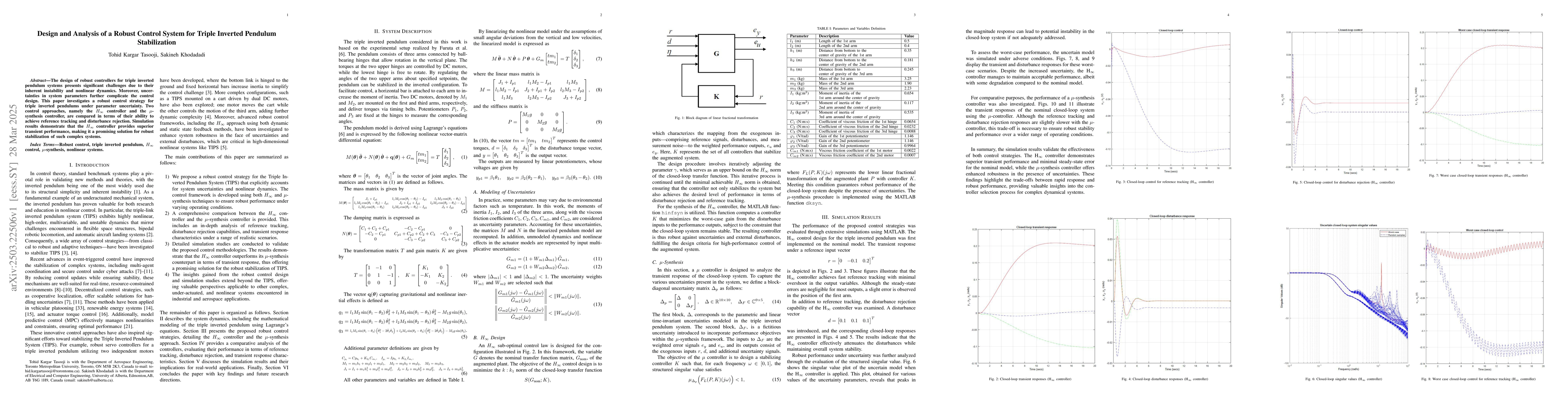 Thumbnail for Design and Analysis of a Robust Control System for Triple Inverted
  Pendulum Stabilization