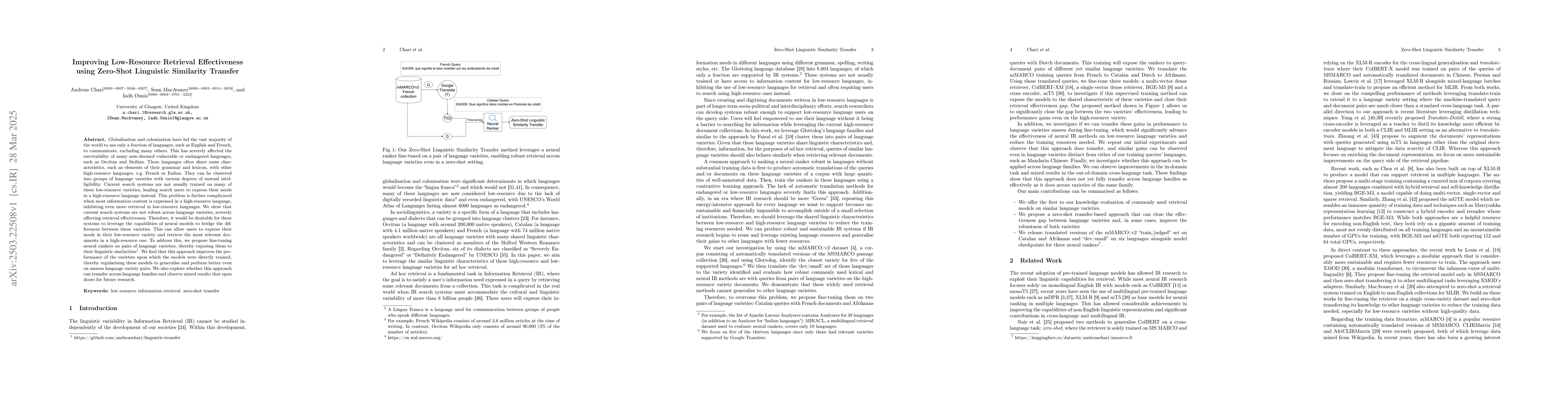 Thumbnail for Improving Low-Resource Retrieval Effectiveness using Zero-Shot
  Linguistic Similarity Transfer