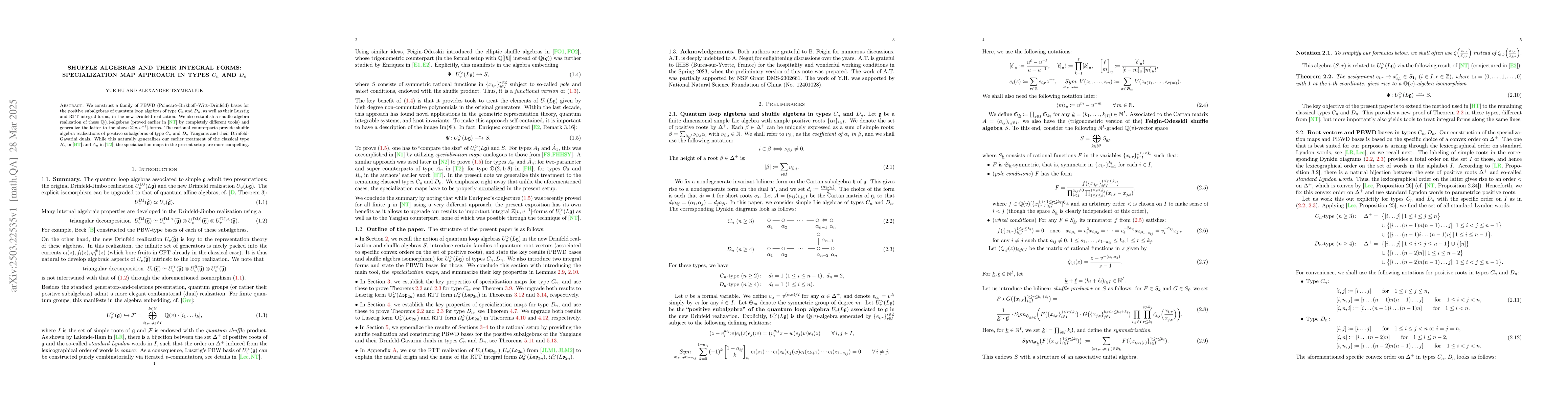 Thumbnail for Shuffle algebras and their integral forms: specialization map approach
  in types $C_n$ and $D_n$