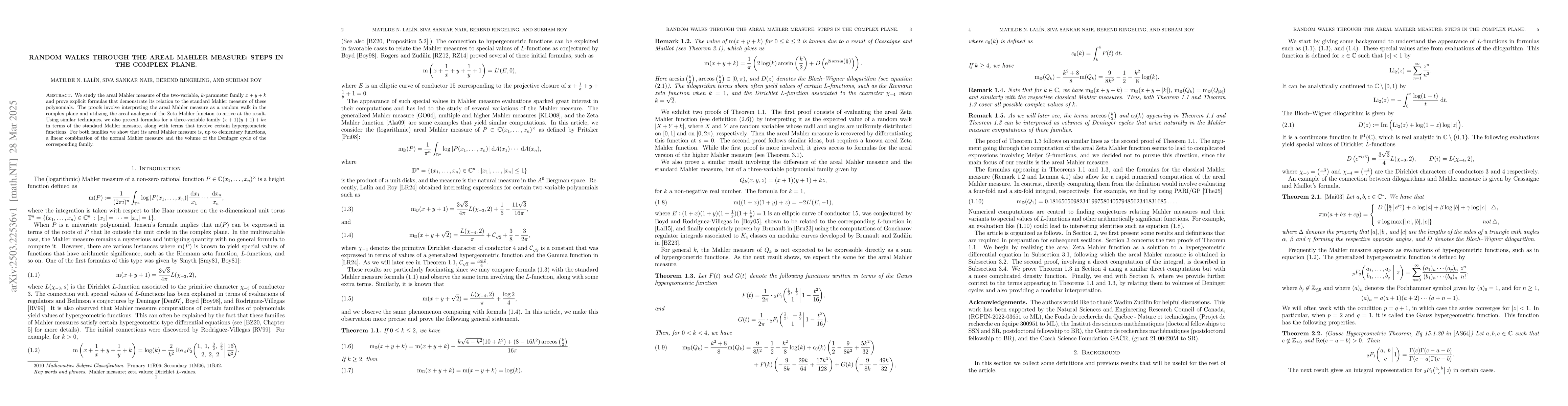 Thumbnail for Random walks through the areal Mahler measure: steps in the complex
  plane