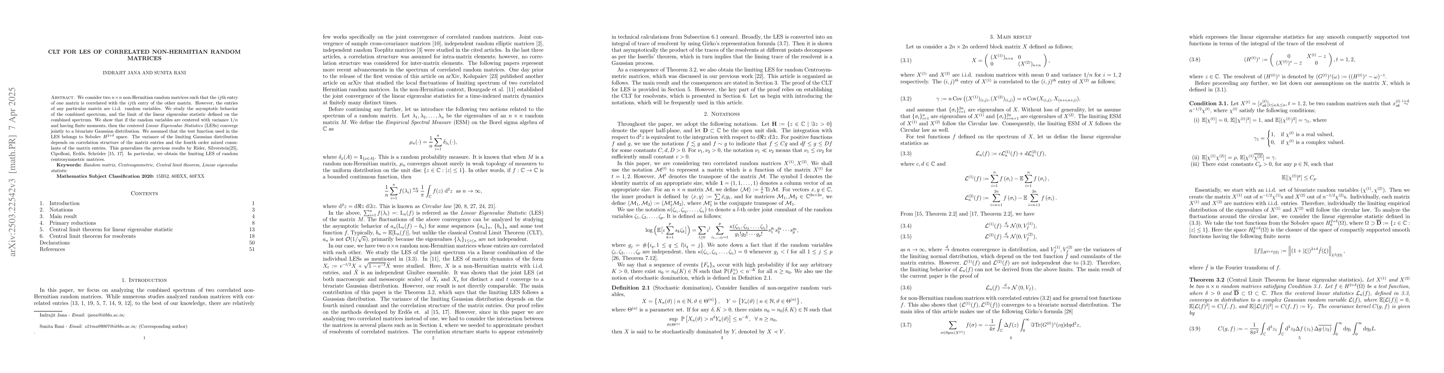 Thumbnail for CLT for LES of correlated Non-Hermitian Random Matrices