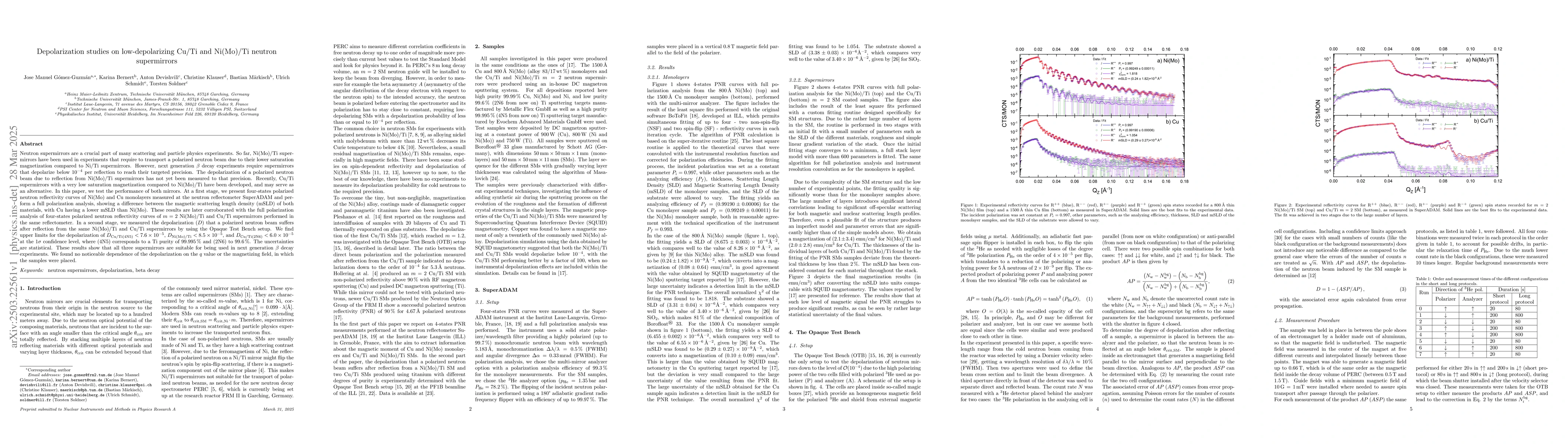 Thumbnail for Depolarization studies on low-depolarizing Cu/Ti and Ni(Mo)/Ti neutron
  supermirrors