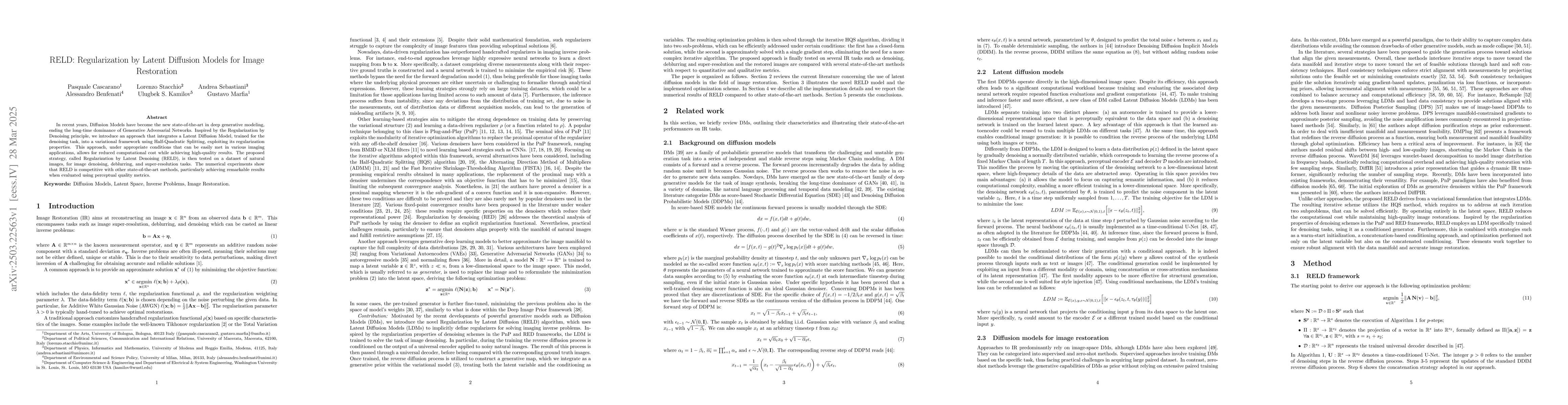 Thumbnail for RELD: Regularization by Latent Diffusion Models for Image Restoration