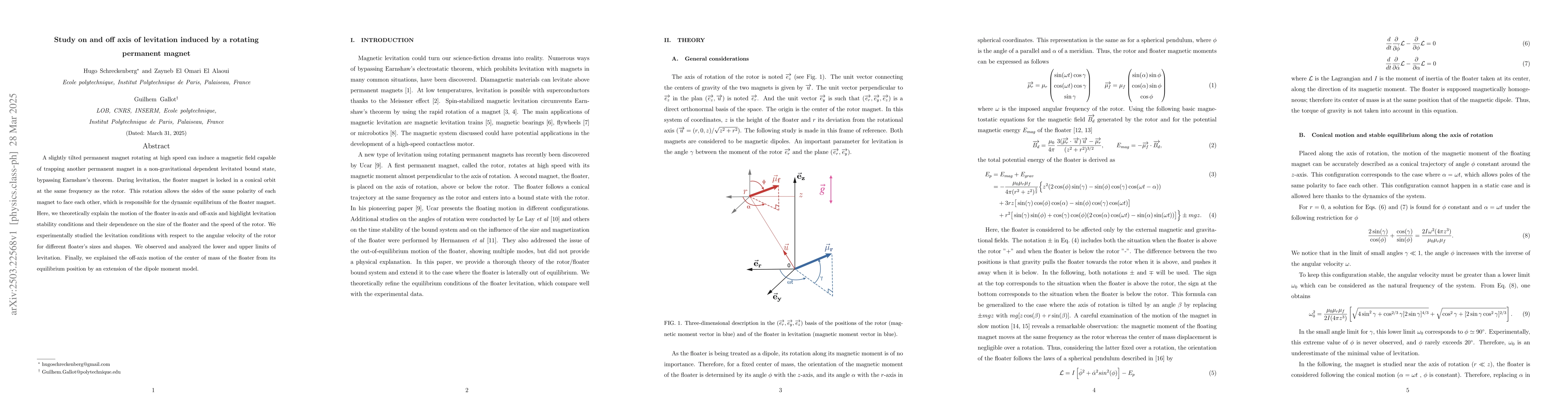 Thumbnail for Study on and off axis of levitation induced by a rotating permanent
  magnet