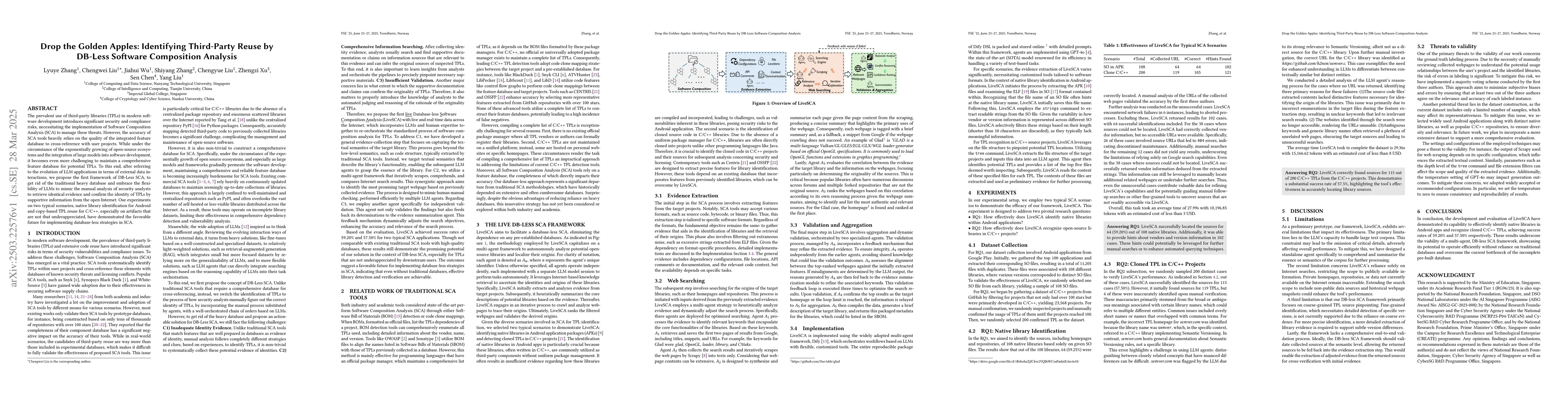 Thumbnail for Drop the Golden Apples: Identifying Third-Party Reuse by DB-Less
  Software Composition Analysis
